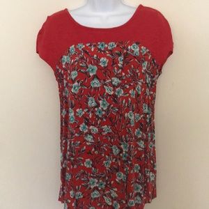 Anthropologie Meadow Rue Red & Floral Top